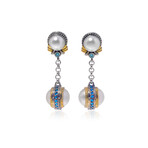 Konstantino // Sterling Silver + 18k Yellow Gold + Pearl + Blue Spinel Drop Earrings // Store Display