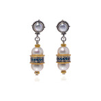 Konstantino // Sterling Silver + 18k Yellow Gold + Pearl + Blue Spinel Earrings // Store Display