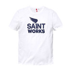 Saint Works Logo Tee // White + Indigo (XL)