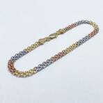 14K Solid Three-Toned Gold Bismark Chain Bracelet // 4mm // 8"