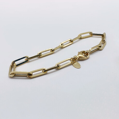 14K Solid Yellow Gold Paperclip Chain Bracelet // 4.2mm // 8"