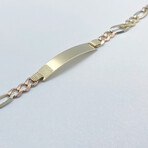 14K Solid Three-Toned Gold Figaro ID Bracelet // 8" // 7.5mm