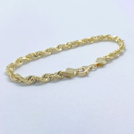 14K Solid Yellow Gold Rope Chain Bracelet // 5.5mm // 8"