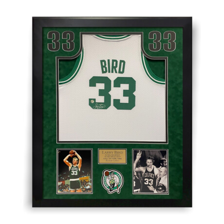 Larry Bird // Boston Celtics // Signed White Jersey + Framed