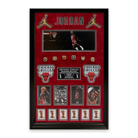 Michael Jordan // Chicago Bulls // Unsigned Collage With Rings + Framed