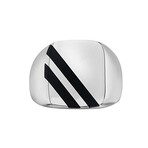 Stainless Steel + Black Onyx Offset Bars Square Signet Ring // Silver (7)