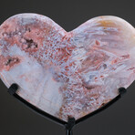 Genuine Pink Crazy Lace Agate Heart + Druzy Quartz + Custom Metal Stand
