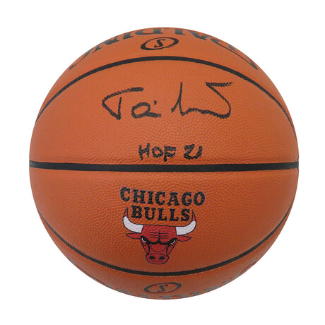 Toni Kukoc // Signed Spalding Chicago Bulls Basketball // "HOF'2" Inscription