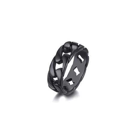 Stainless Steel 7mm Curb Chain Band Ring // Black (7)