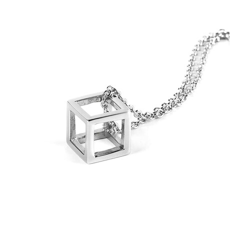 Stainless Steel Cube Necklace // 26" (Silver)