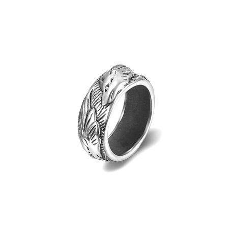 Stainless Steel Wolf Head Band Ring // Silver (7)