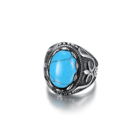 Gothic Oval Turquoise Signet Ring // Blue (7)