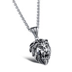 Lion Head Necklace // 17" (Silver)