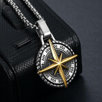 Disc Compass Pendant Chain Necklace // 17" (Silver)