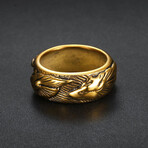 Stainless Steel Wolf Head Band Ring // Gold (7)