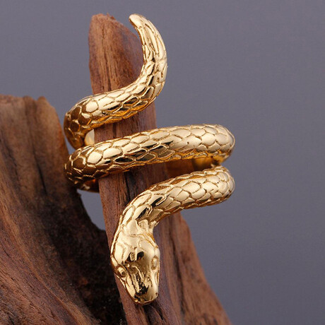 Stainless Steel Snake Band Ring // Gold (7)