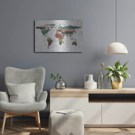 Painted World Map IV (12"H x 16"W x 0.13"D)