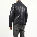 Jumbo Leather Jacket // Navy Blue (L)