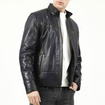 Jumbo Leather Jacket // Navy Blue (XL)