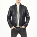 Jumbo Leather Jacket // Navy Blue (L)