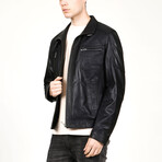 Zig 1047 Leather Jacket // Navy Blue (M)