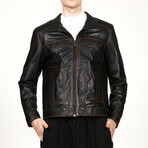 Sil 1091 Leather Jacket // Black + Tobacco (XL)