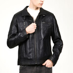 Zig 1047 Leather Jacket // Navy Blue (S)