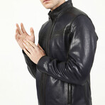 Jumbo Leather Jacket // Navy Blue (S)