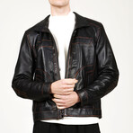 Sil 1091 Leather Jacket // Black + Tobacco (S)