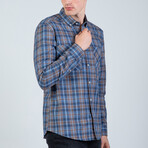 Evan Button Up Shirt // Navy + Brown (2XL)