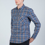 Evan Button Up Shirt // Navy + Brown (S)
