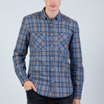 Evan Button Up Shirt // Navy + Brown (2XL)