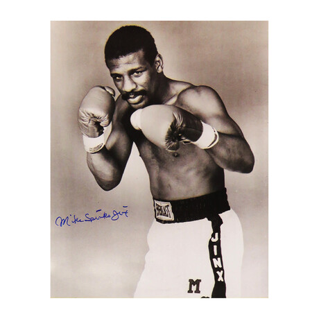 Michael 'Mike' Spinks // Signed B&W Photo // Boxing Pose // 16x20 // "Jinx" Inscription