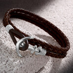 Leather Bracelet + Anchor // Burgundy + Silver