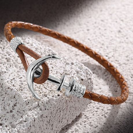 Leather Bracelet + Anchor // Brown + Silver