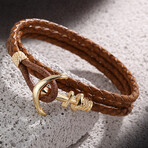 Leather Bracelet + Anchor // Brown + Gold
