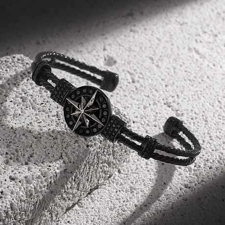 Compass Bracelet + Zircon // Black + Antique Silver