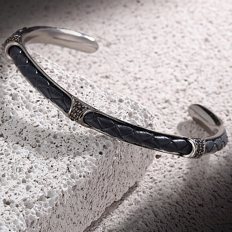Leather Bracelet + Zircon // Navy