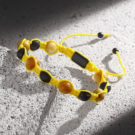 Macrame Bracelet + Hematite V1 // Yellow