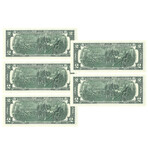 2003 $2 U.S. Federal Reserve Notes // Set of 5 Sequential Serial Numbers // Choice Crisp Uncirculated // Deluxe Collector's Pouch