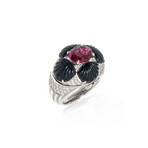 Lalique // Adrienne 18k White Gold + Diamond Rubellite Ring // Ring Size 7.5 // Store Display