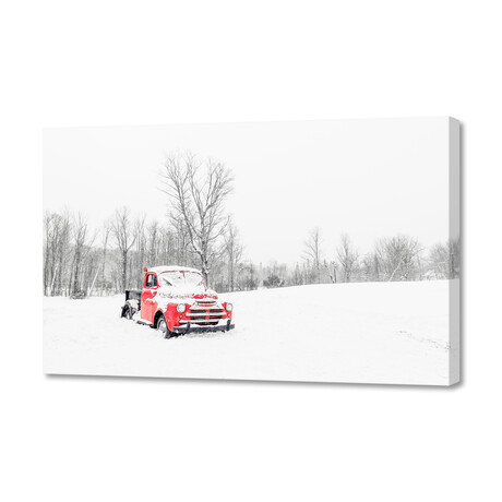 Old Red Farm Truck in Winter (8"H x 12"W x 0.75"D)