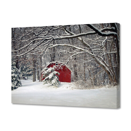 Red Barn in Snow (8"H x 10"W x 0.75"D)