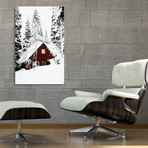 Red Log Cabin Winter Scenery (12"H x 8"W x 0.75"D)