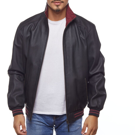 Double Sided Leather Jacket // Black + Burgundy (XS)