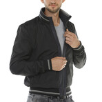 Double Sided Leather Jacket // Navy Blue + Black (L)
