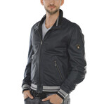 Double Sided Leather Jacket // Navy Blue + Black (L)