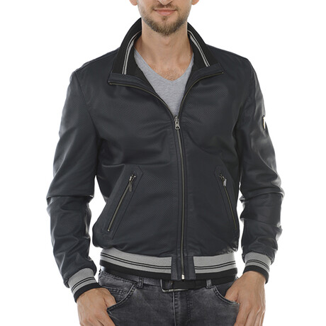 Double Sided Leather Jacket // Navy Blue + Black (XS)