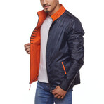 Double Sided Leather Jacket // Orange + Navy Blue (2XL)