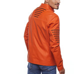 Double Sided Leather Jacket // Orange + Navy Blue (S)